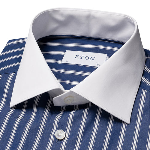 Eton - Slim Fit Striped Shirt in Navy/White - Nigel Clare