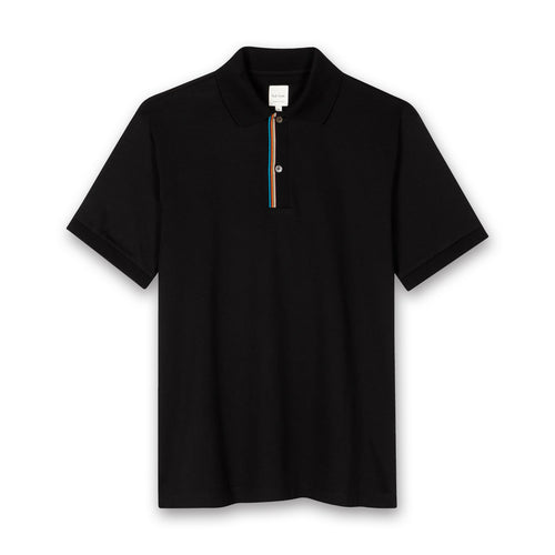 Paul Smith - 'Signature Stripe' Trim Polo Shirt in Black - Nigel Clare