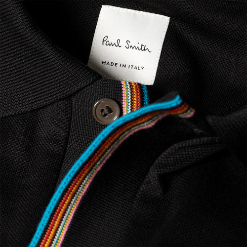 Paul Smith - 'Signature Stripe' Trim Polo Shirt in Black - Nigel Clare