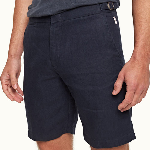 Orlebar Brown - Norwich Linen Tailored Shorts in Navy - Nigel Clare