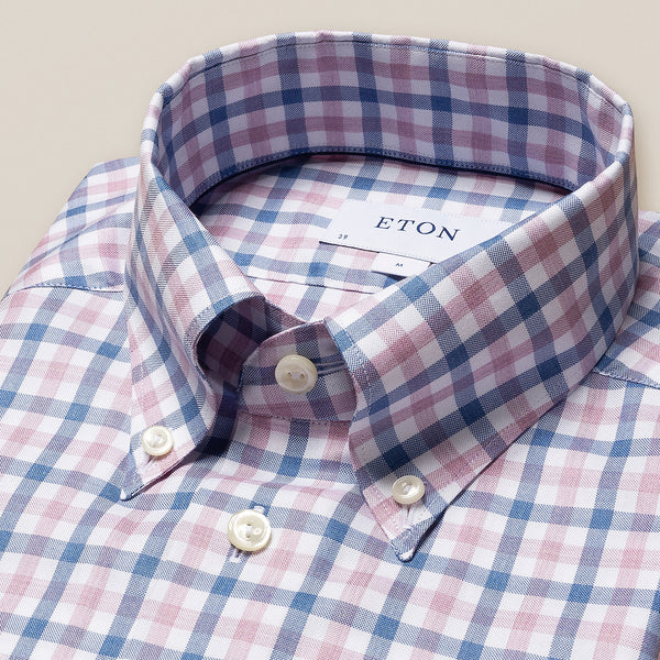 Eton - Slim Fit Box Check Shirt in White/Blue/Pink