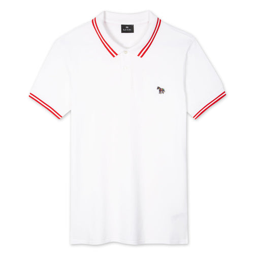 PS Paul Smith - Reg Fit Tipped Zebra Polo Shirt in White - Nigel Clare