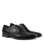 Loake - Foley Leather Semi Brogue Derby Shoes in Black - Nigel Clare