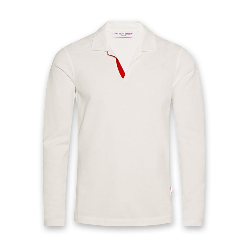 Orlebar Brown - Felix LS Tape Resort Polo Shirt in Cloud - Nigel Clare