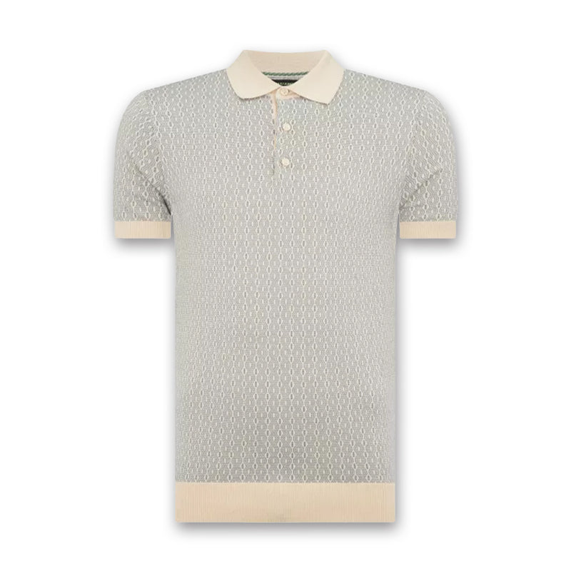 Remus - Slim Fit Patterned Polo in Stone/Blue