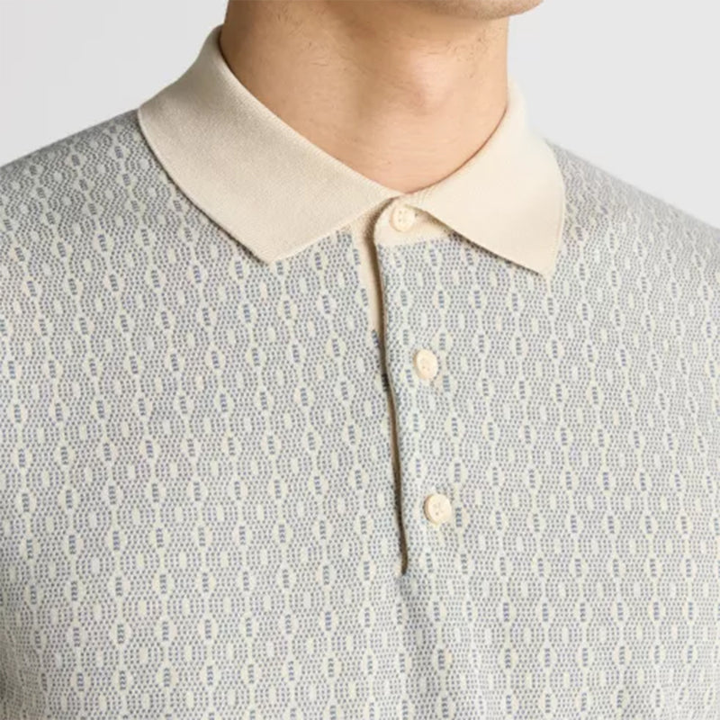 Remus - Slim Fit Patterned Polo in Stone/Blue