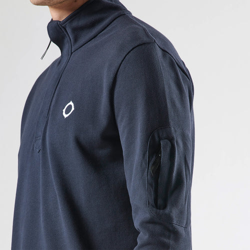 Mastrum - Funnel Neck Zip Polo in Ink Navy