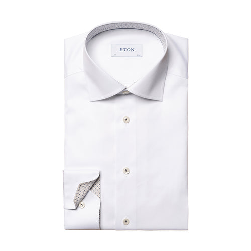 Eton - Slim Fit Mosaic Trim Shirt in White - Nigel Clare