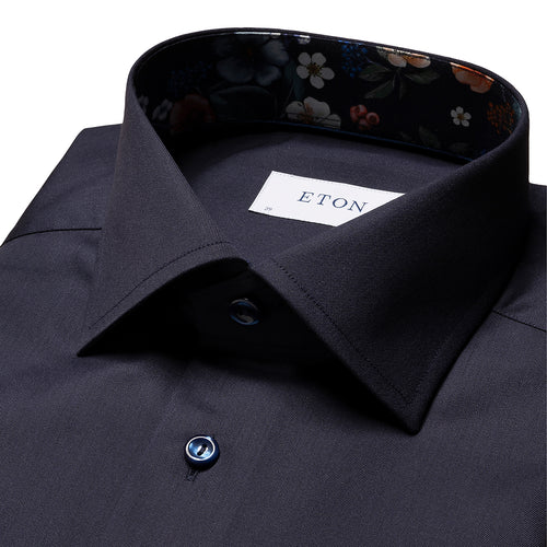 Eton - Slim Fit Floral Trim Shirt in Dark Navy - Nigel Clare