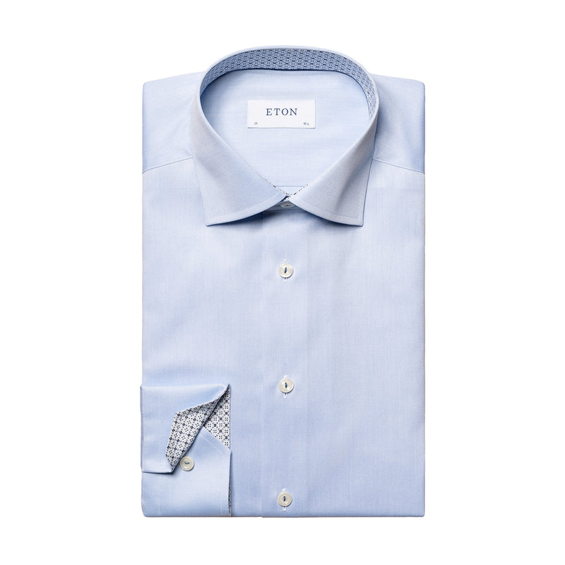 Eton - Contemporary Fit Pattern Trim Shirt in Blue - Nigel Clare