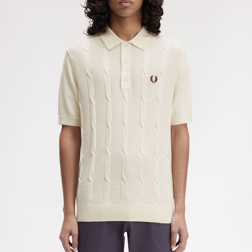 Fred Perry - Textured Cable Knit Polo in Ecru
