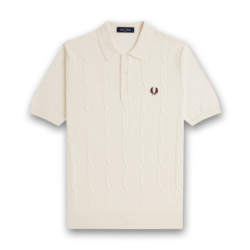 Fred Perry - Textured Cable Knit Polo in Ecru