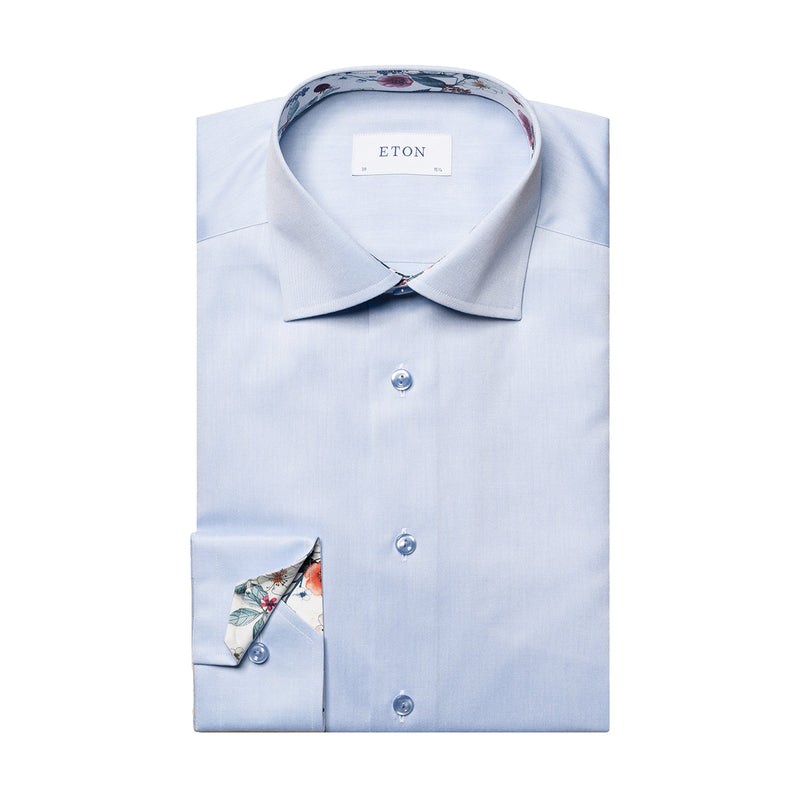 Eton - Slim Fit Floral Trim Shirt in Blue - Nigel Clare