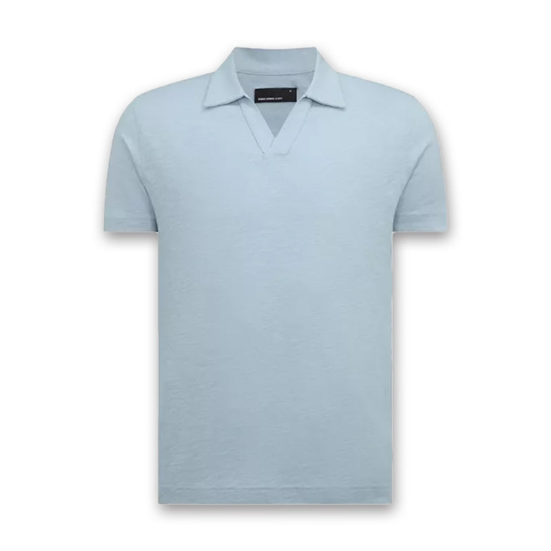 Remus - Tapered Fit Open Collar Polo in Sky Blue