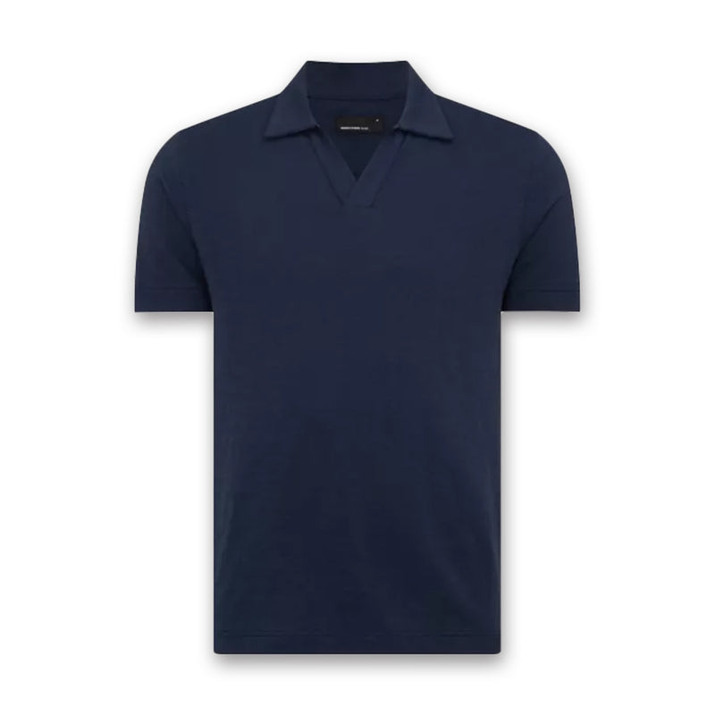 Remus - Tapered Fit Open Collar Polo in Navy