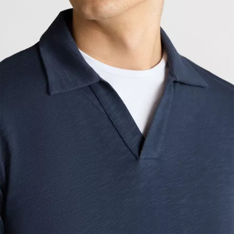 Remus - Tapered Fit Open Collar Polo in Navy