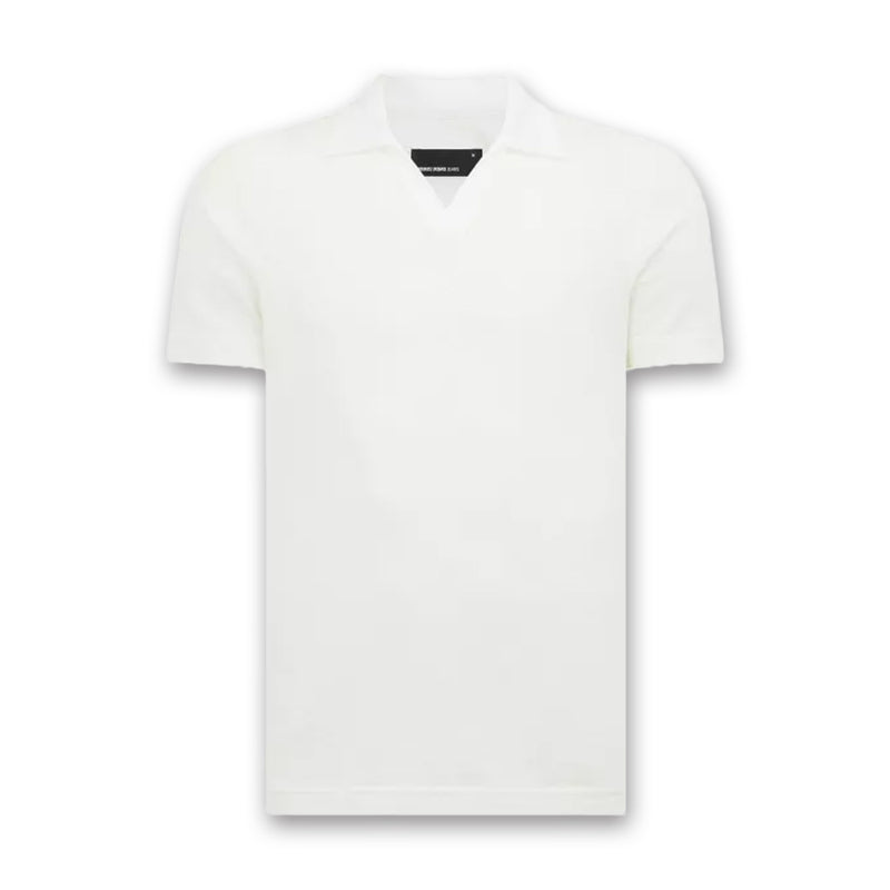 Remus - Tapered Fit Open Collar Polo in White