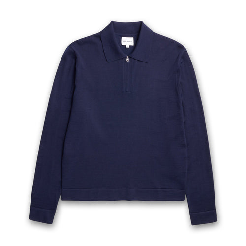 Norse Projects - Merino Crepe Polo in Dark Navy - Nigel Clare