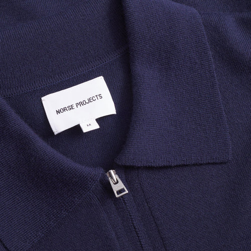 Norse Projects - Merino Crepe Polo in Dark Navy - Nigel Clare