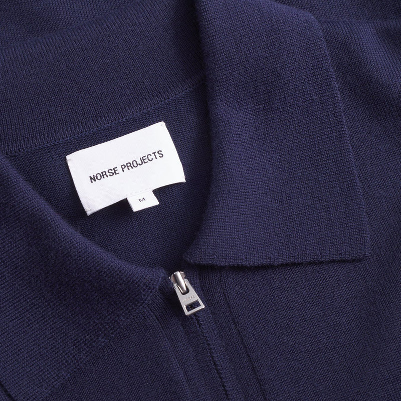 Norse Projects - Merino Crepe Polo in Dark Navy - Nigel Clare