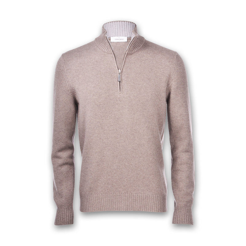 Gran Sasso - Cashmere Blend Zip Neck Knitwear in Camel