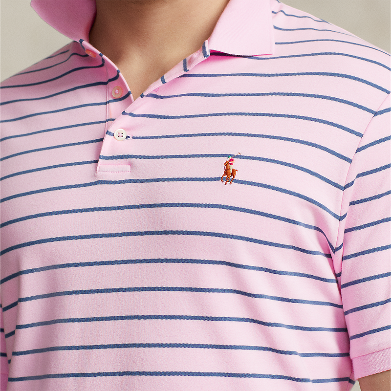 Ralph Lauren Custom Slim Fit Striped Polo Shirt in Pink Navy Nigel Clare