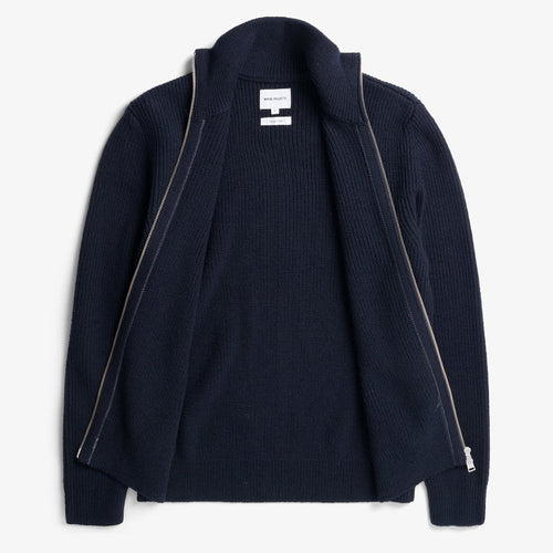 Norse Projects - Hagen Cotton Wool Zip Through in Navy