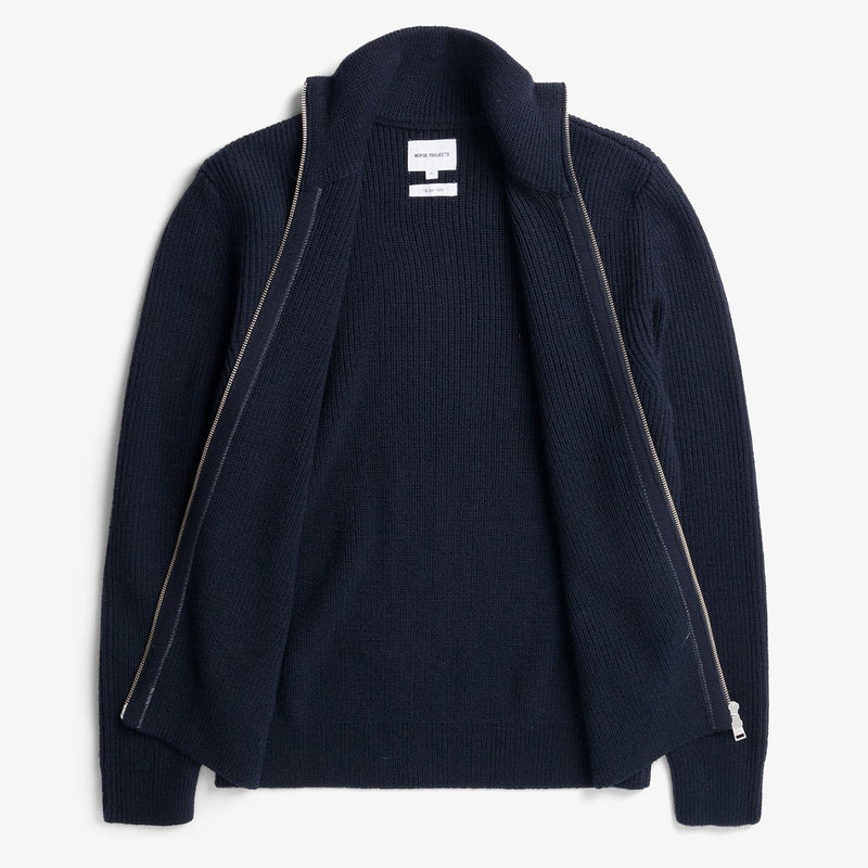 Norse Projects - Hagen Cotton Wool Zip Through in Navy