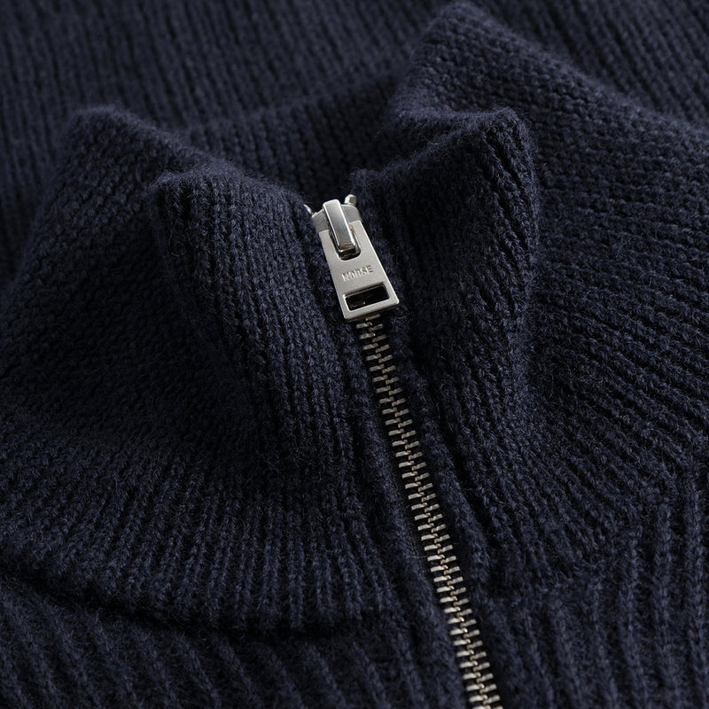 Norse Projects - Hagen Cotton Wool Zip Through in Navy