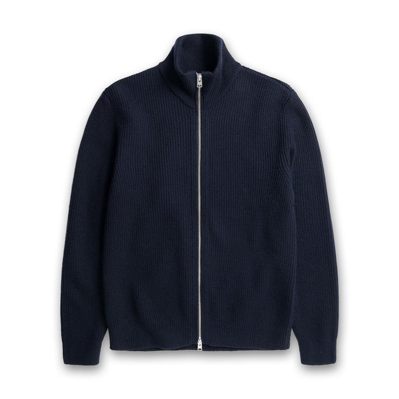 Norse Projects - Hagen Cotton Wool Zip Through in Navy