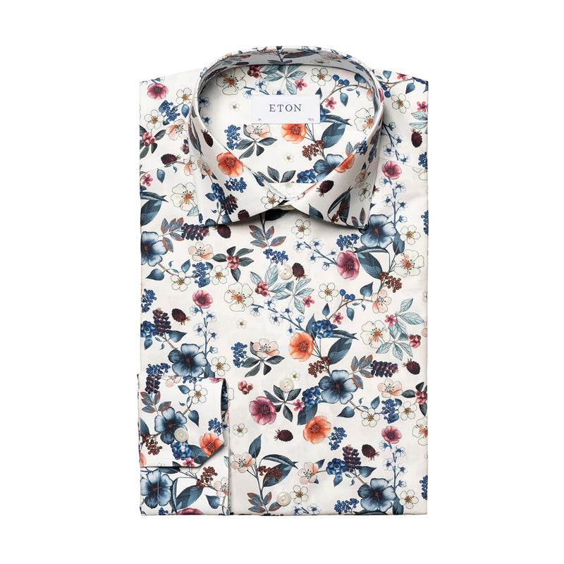 Eton - Slim Fit Floral Print Shirt in White - Nigel Clare