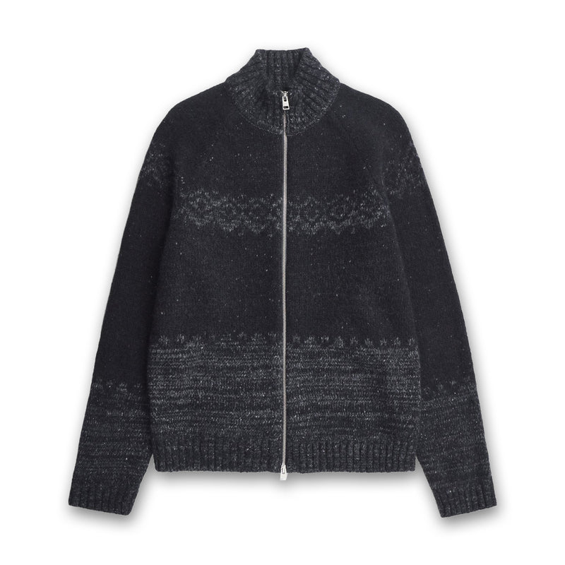 Norse Projects - Ulf Full Zip Fairisle Cardigan in Grey Melange
