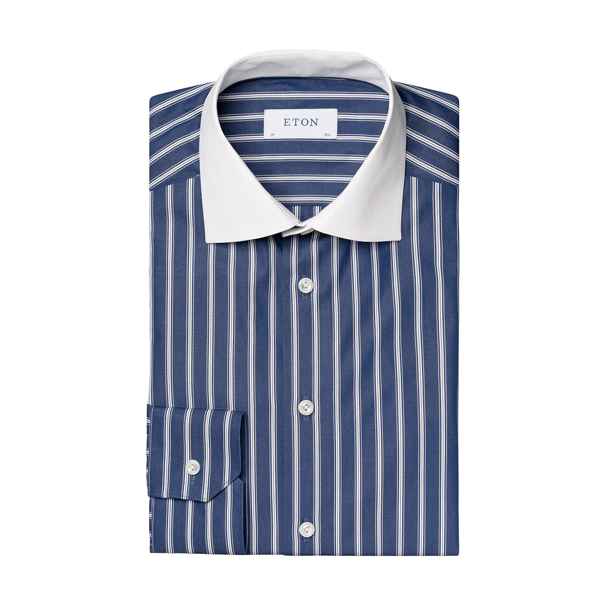 Eton - Slim Fit Striped Shirt in Navy/White | Nigel Clare