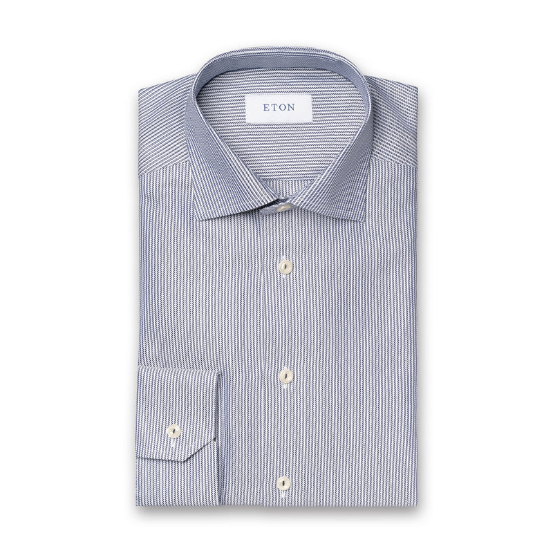 Eton - Contemporary Fit Striped Shirt in White/Navy