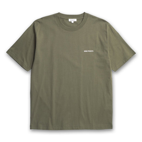 Norse Projects - Organic Norse Logo Print T-Shirt in Olive Night - Nigel Clare