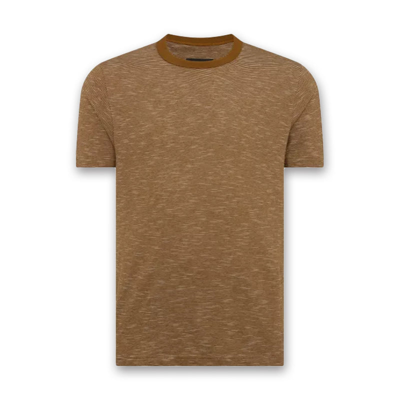 Remus - Tapered Fit Cotton-Linen T-Shirt in Brown