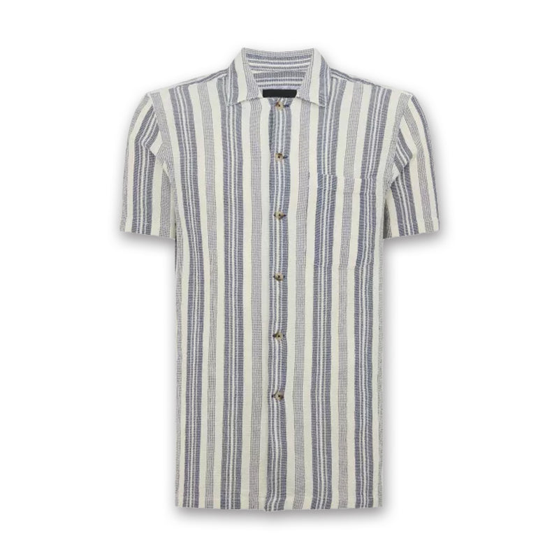 Remus - Paolo Tapered Fit Woven Striped SS Shirt in Navy/White