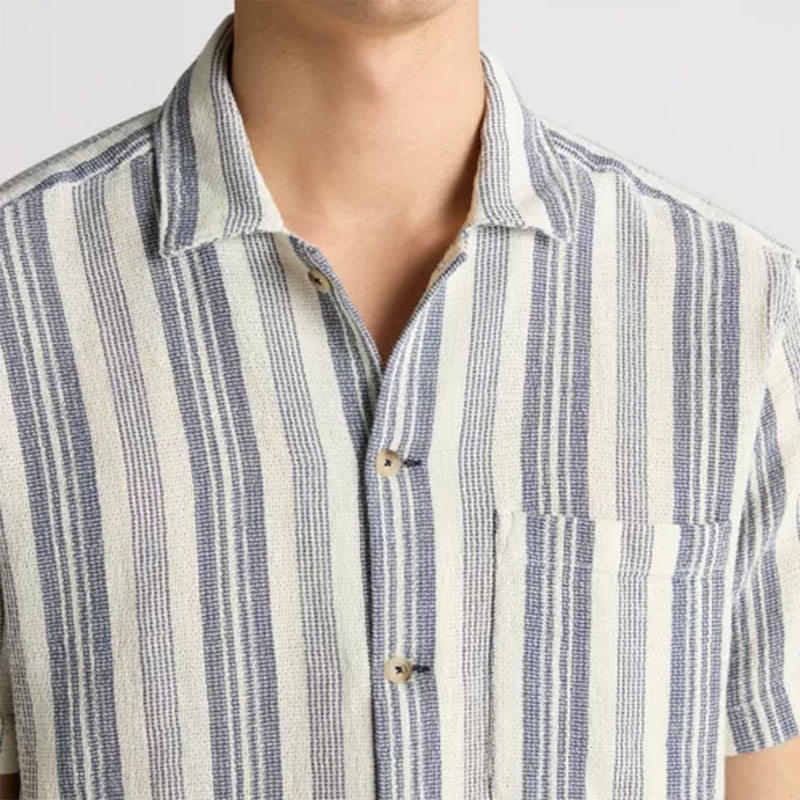 Remus - Paolo Tapered Fit Woven Striped SS Shirt in Navy/White