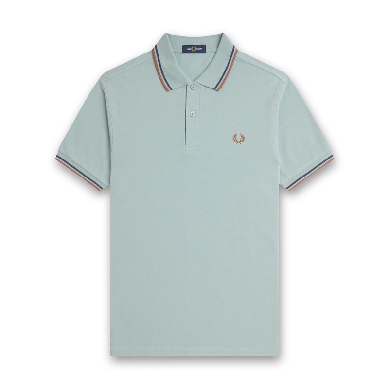 Fred Perry - Twin Tipped Polo in Silver Blue/Tennis Blue/Cinamon - Nigel Clare