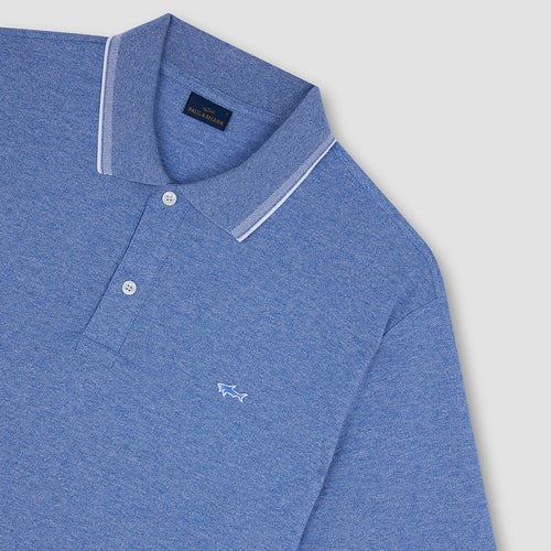 Paul & Shark - Shark Logo Striped Collar Polo in Pale Blue