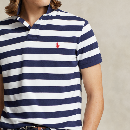 Ralph Lauren - Custom Slim Fit Striped Polo Shirt in White/Navy