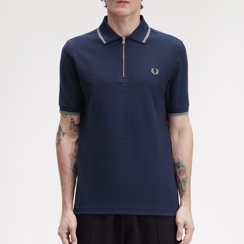 Fred Perry - Crepe Pique Zip Polo in Dark Airforce