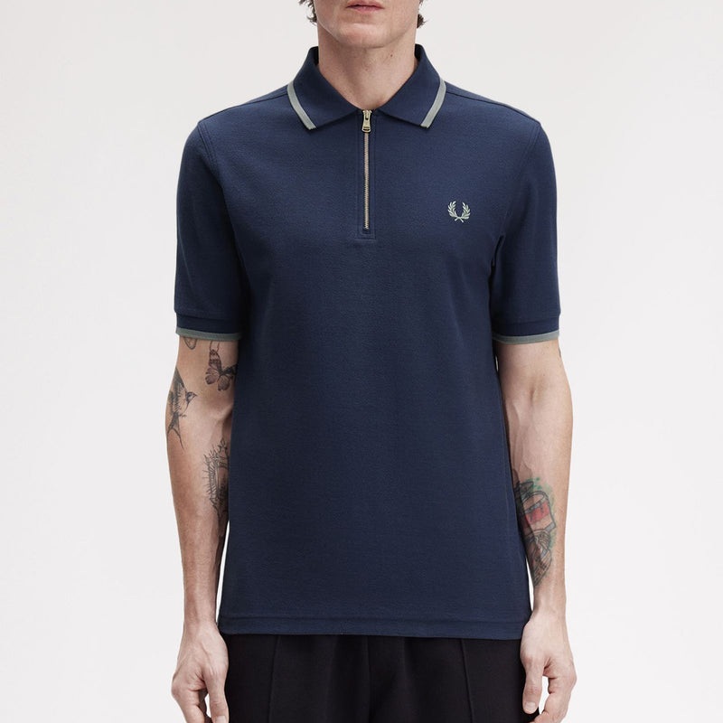 Fred Perry - Crepe Pique Zip Polo in Dark Airforce