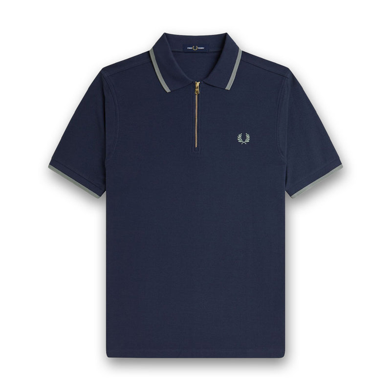 Fred Perry - Crepe Pique Zip Polo in Dark Airforce