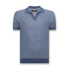 Remus - Slim Fit Open Collar Knit Polo in Blue