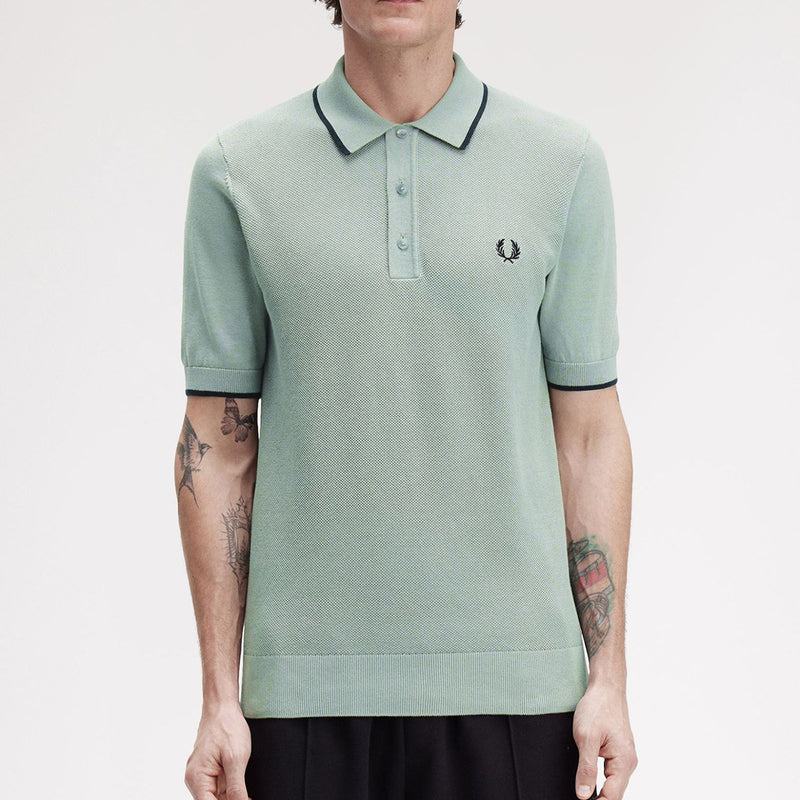 Fred Perry - Pique Stitch Knitted Polo in Bay Leaf