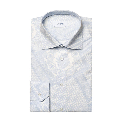 Eton - Slim Fit Mosaic Print Shirt in White/Blue - Nigel Clare