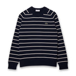 Lacoste - Striped Crew Neck Sweater in Navy/Cream