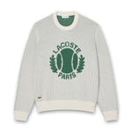 Lacoste - Heritage Jacquard Motif Cotton Sweater in White/Green