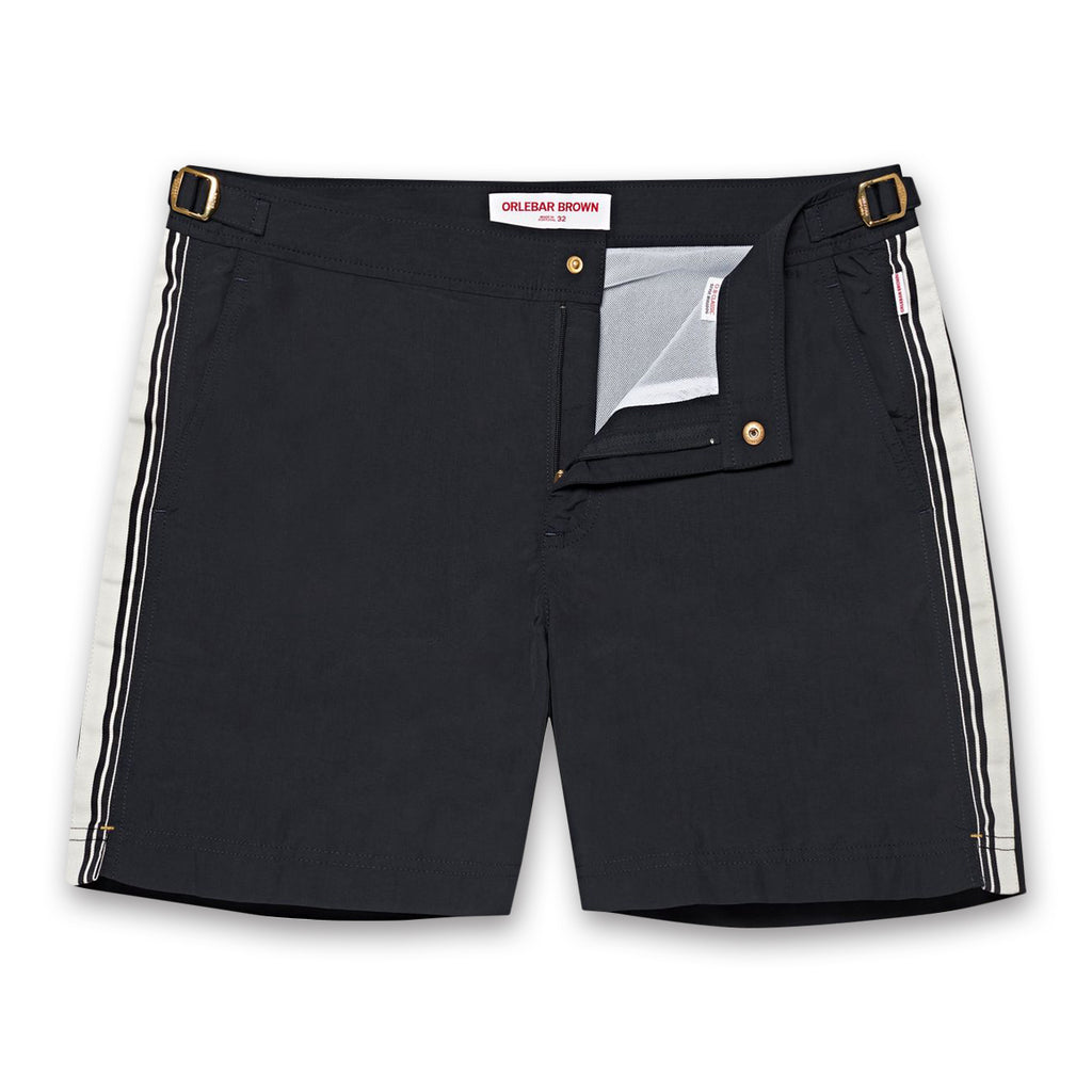 Orlebar Brown -  Bulldog Border Tape Swim Shorts in Navy - Nigel Clare